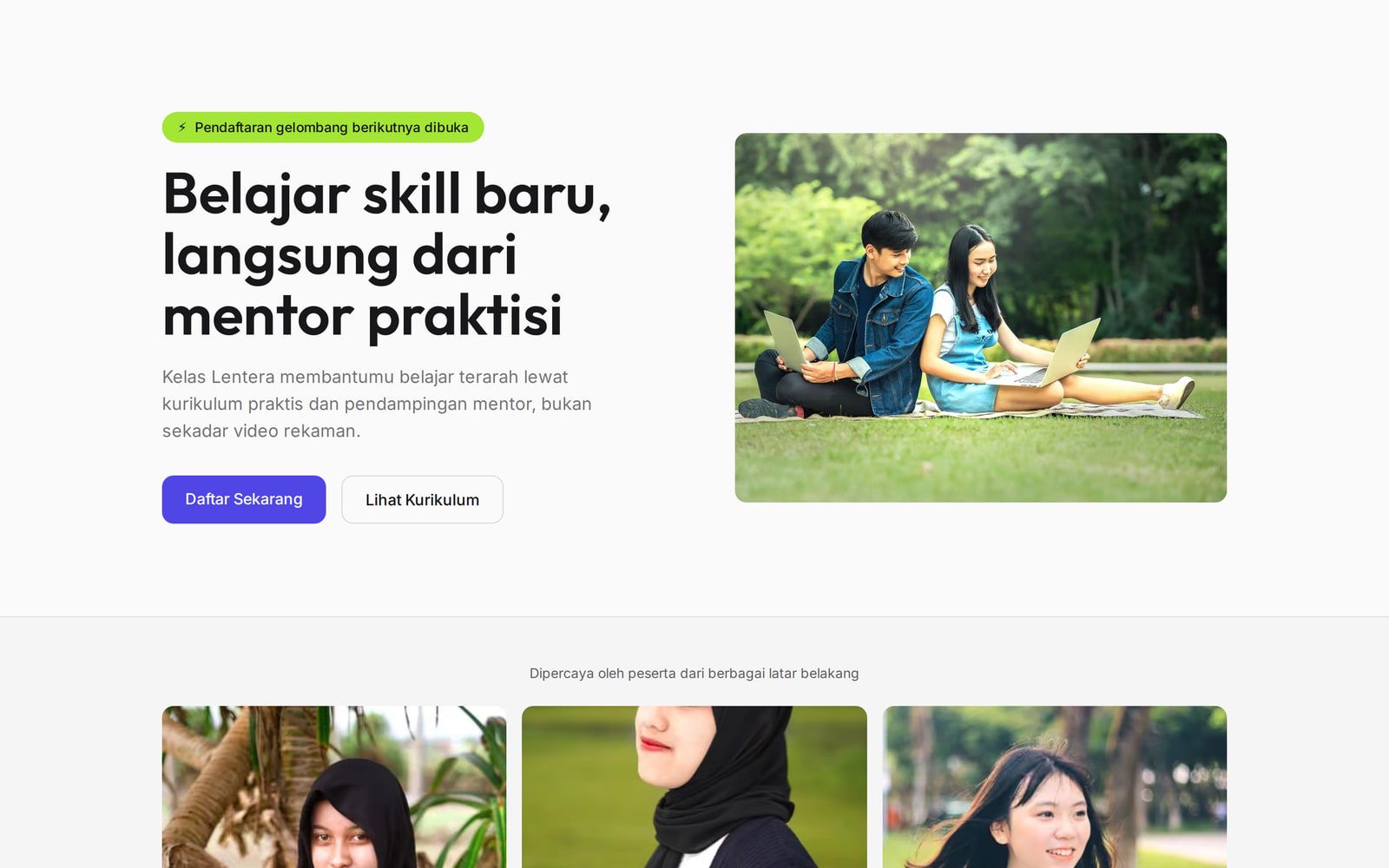 Tangkapan layar halaman Kelas Lentera