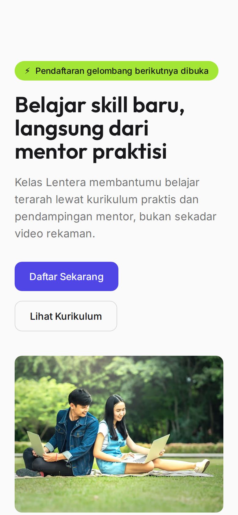 Tangkapan layar halaman Kelas Lentera di ponsel