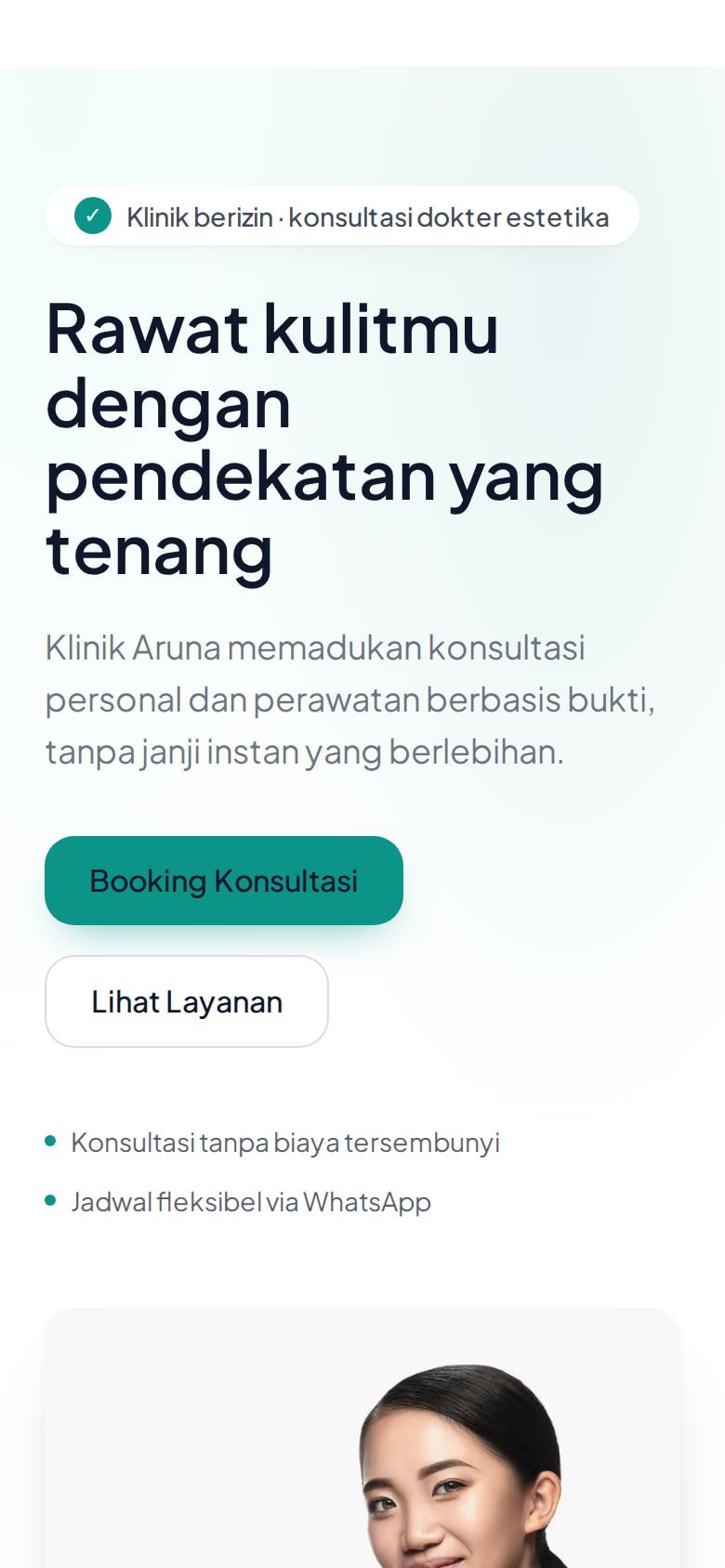 Tangkapan layar halaman Klinik Aruna di ponsel